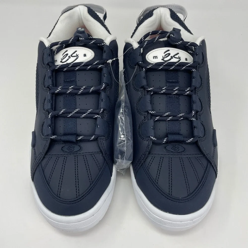 es‎ Muska Mens 11.5 Navy White Leather Retro Classic Skate Shoes 90s Y2K New Box
